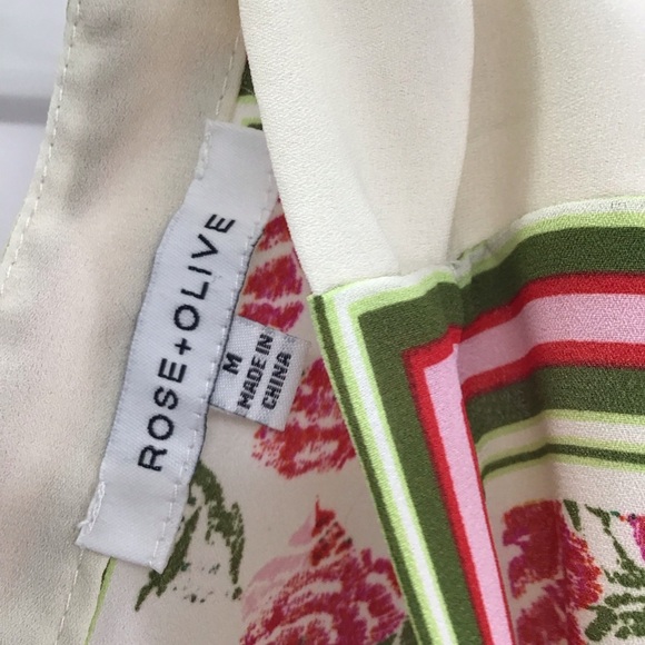 Rose + Olive Floral Spring Flowy Boho Top Blouse Creme/Multi Color Size Medium - Picture 4 of 7
